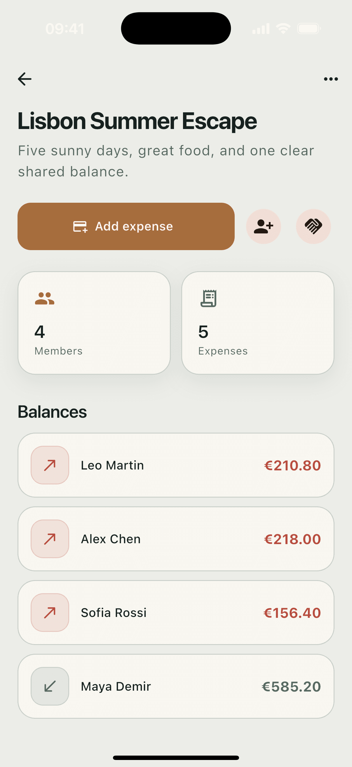 SettleDrop group expenses and balances screen